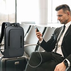 slim waterproof laptop backpack for men with usb port business travel bag