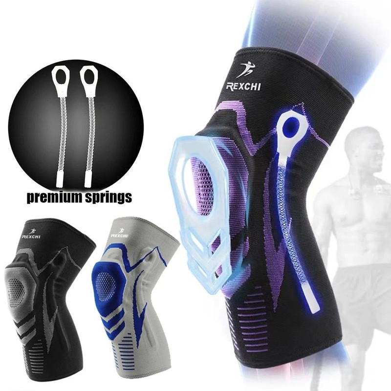 Knee Compression Sleeve With Side Spring Stabilizers And Patella Gel Pad Support 0