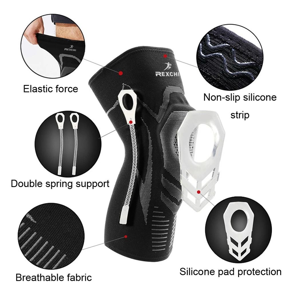 Knee Compression Sleeve With Side Spring Stabilizers And Patella Gel Pad Support 1