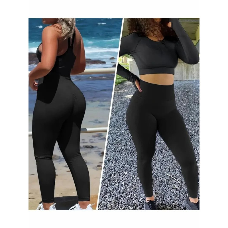 Solid Color Seamless High Waist Yoga Leggings Women Workout Pants 2