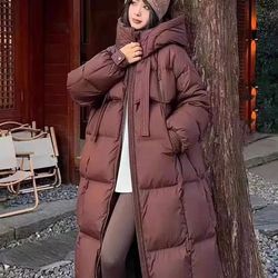 long hooded down jacket for women thick winter coat with duck down filling