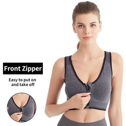 womens front zipper sports bra shockproof fitness bralette
