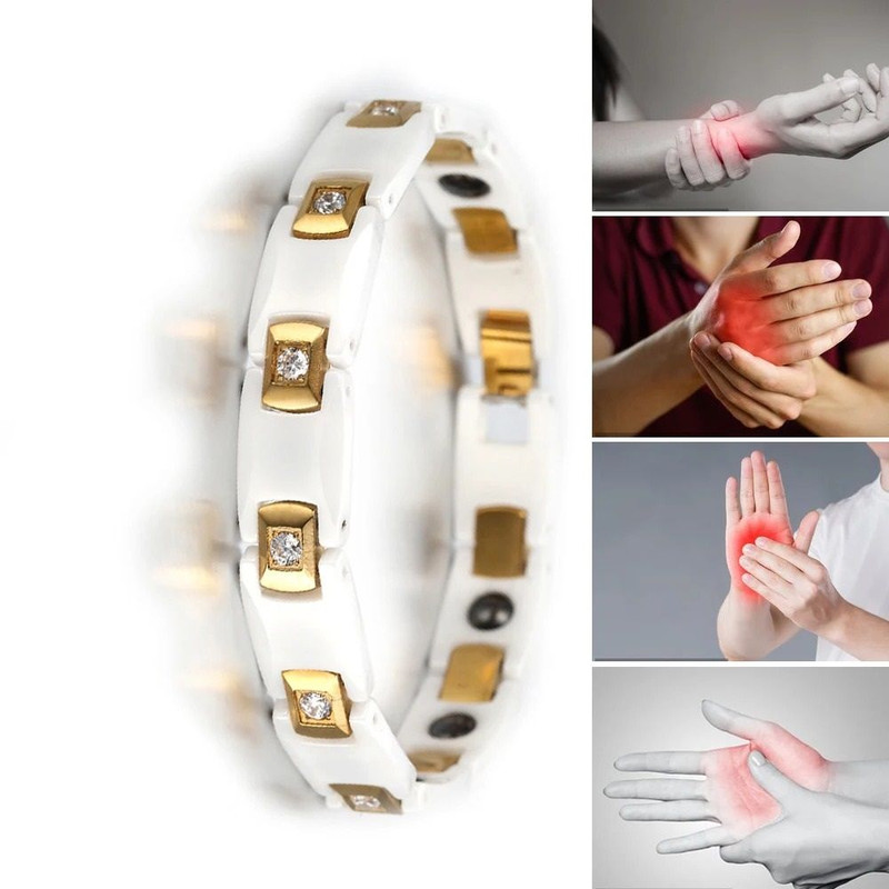 Gold CZ Hematite Ceramic Chain Link Bracelet Women 10mm 0