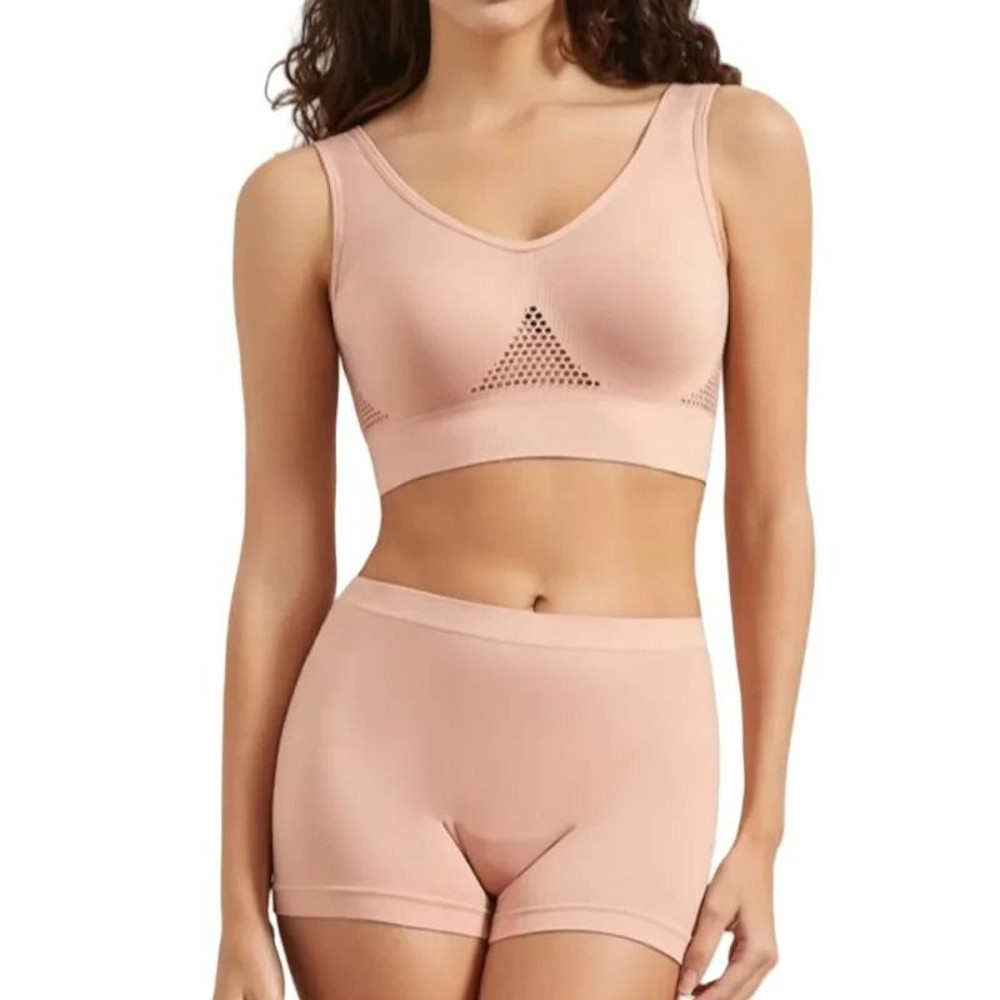 Seamless Bra And Low Waist Thong Panty Lingerie Set Womens Comfort Sports Underwear 3