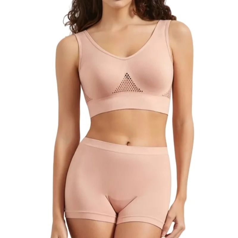 Seamless Bra And Low Waist Thong Panty Lingerie Set Womens Comfort Sports Underwear 3