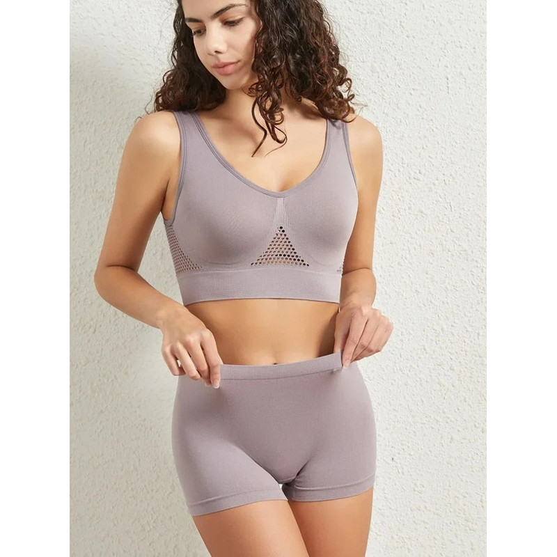 Seamless Bra And Low Waist Thong Panty Lingerie Set Womens Comfort Sports Underwear 14