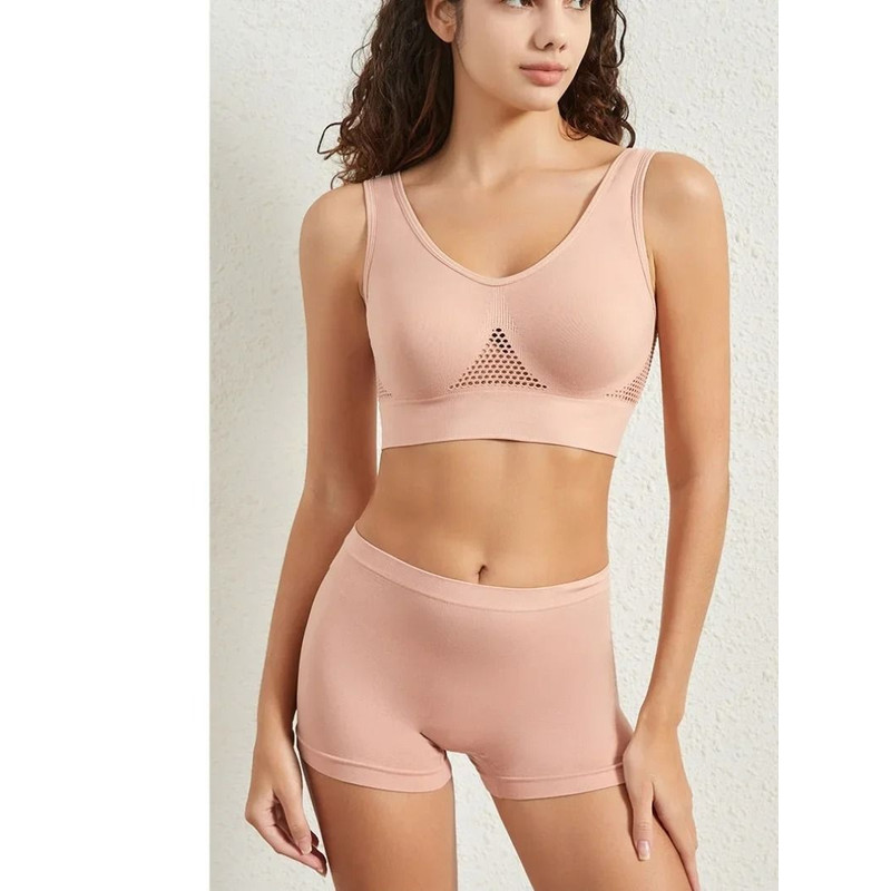 Seamless Bra And Low Waist Thong Panty Lingerie Set Womens Comfort Sports Underwear 16