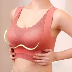 elegant front buckle lace wireless bra with criss cross back