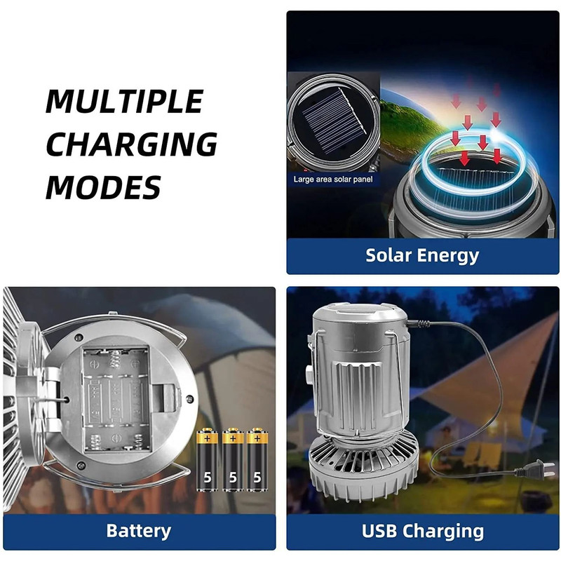 Portable Camping Fan Lantern With Solar Charging And Power Bank 4