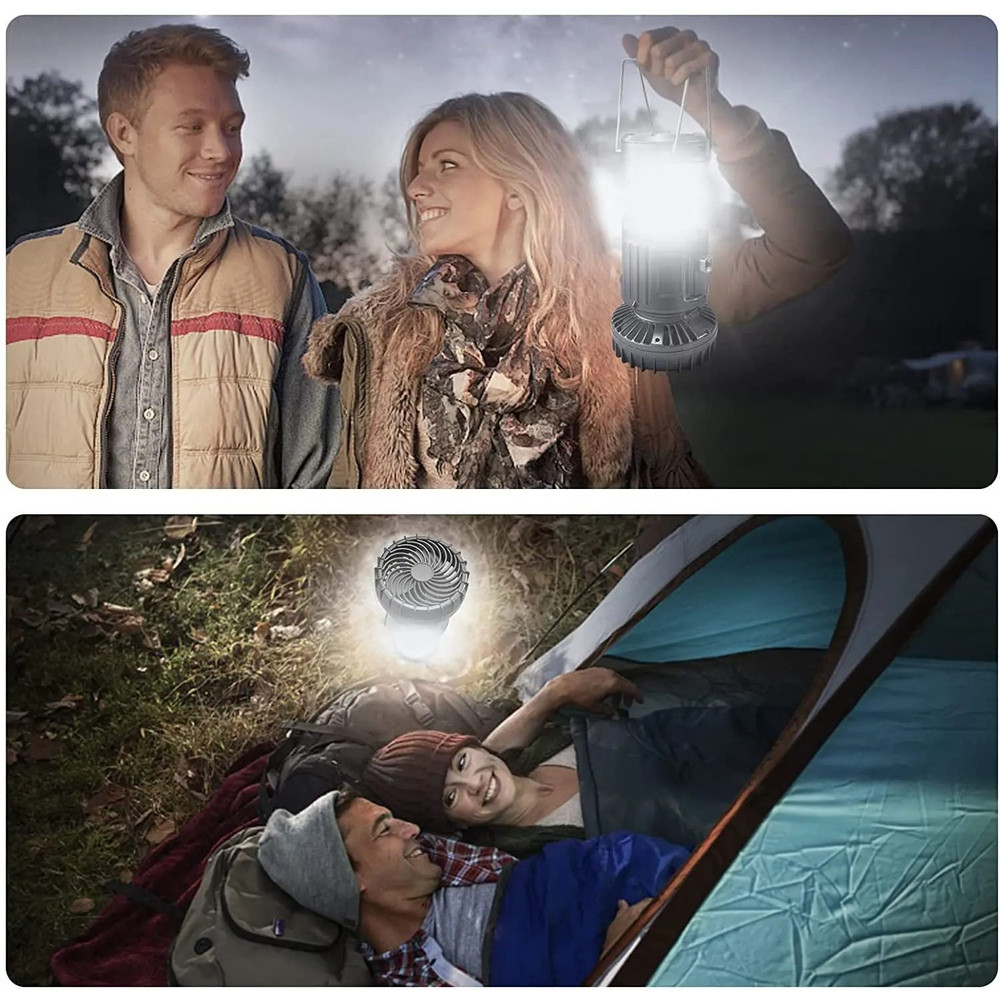 Portable Camping Fan Lantern With Solar Charging And Power Bank 5