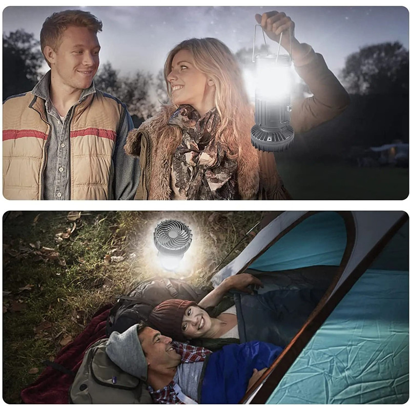 Portable Camping Fan Lantern With Solar Charging And Power Bank 5