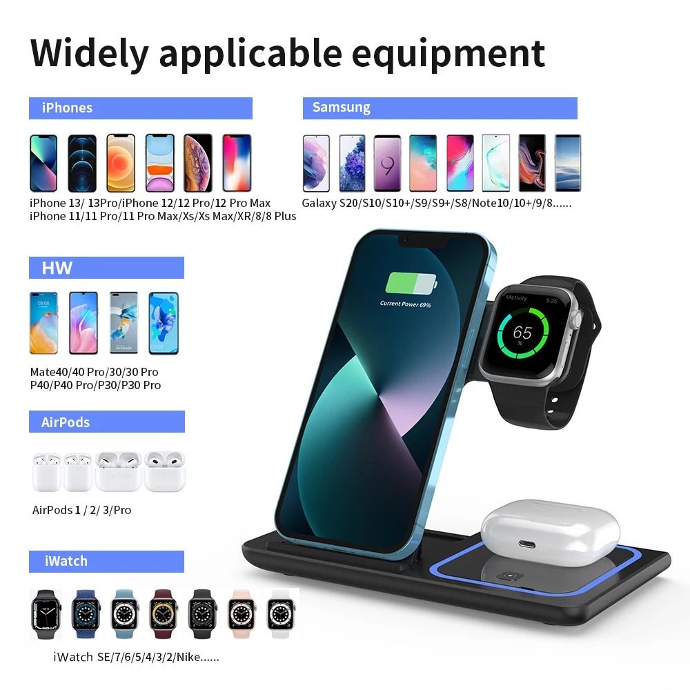 3 In 1 Wireless Charger Stand Dock For Phone Watch And Earbuds 5