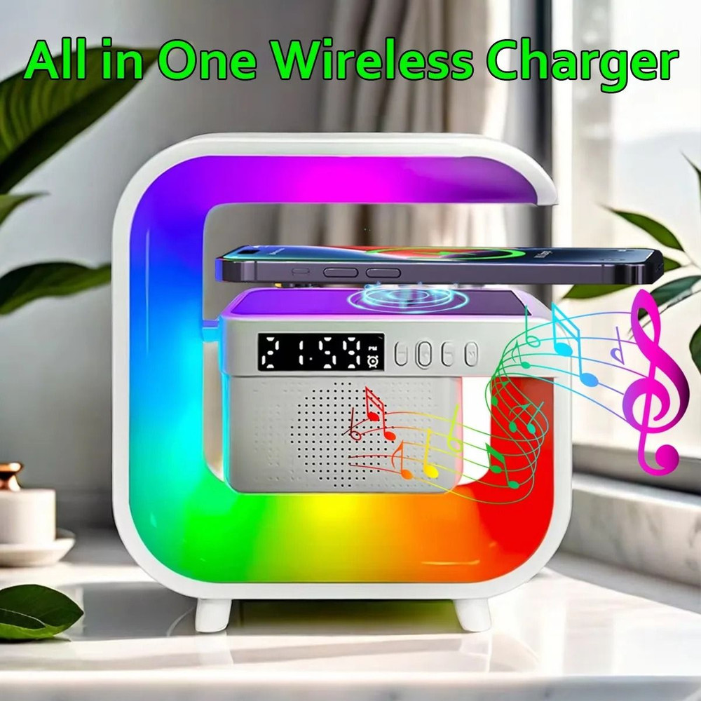 RGB Wireless Speaker Charger Stand With Alarm Clock And FM Radio 0