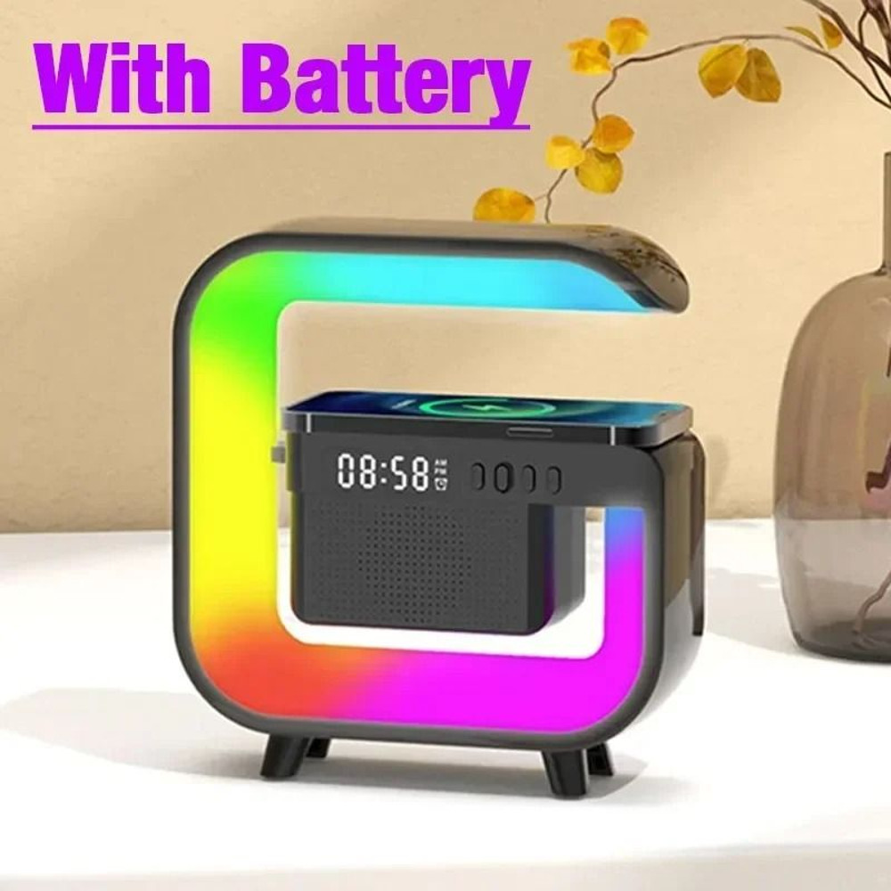 RGB Wireless Speaker Charger Stand With Alarm Clock And FM Radio 7