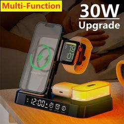 30w 3-in-1 wireless charging stand alarm clock night light station
