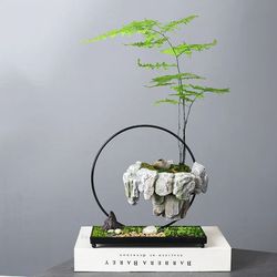 creative bamboo succulent pot with floating island bonsai design