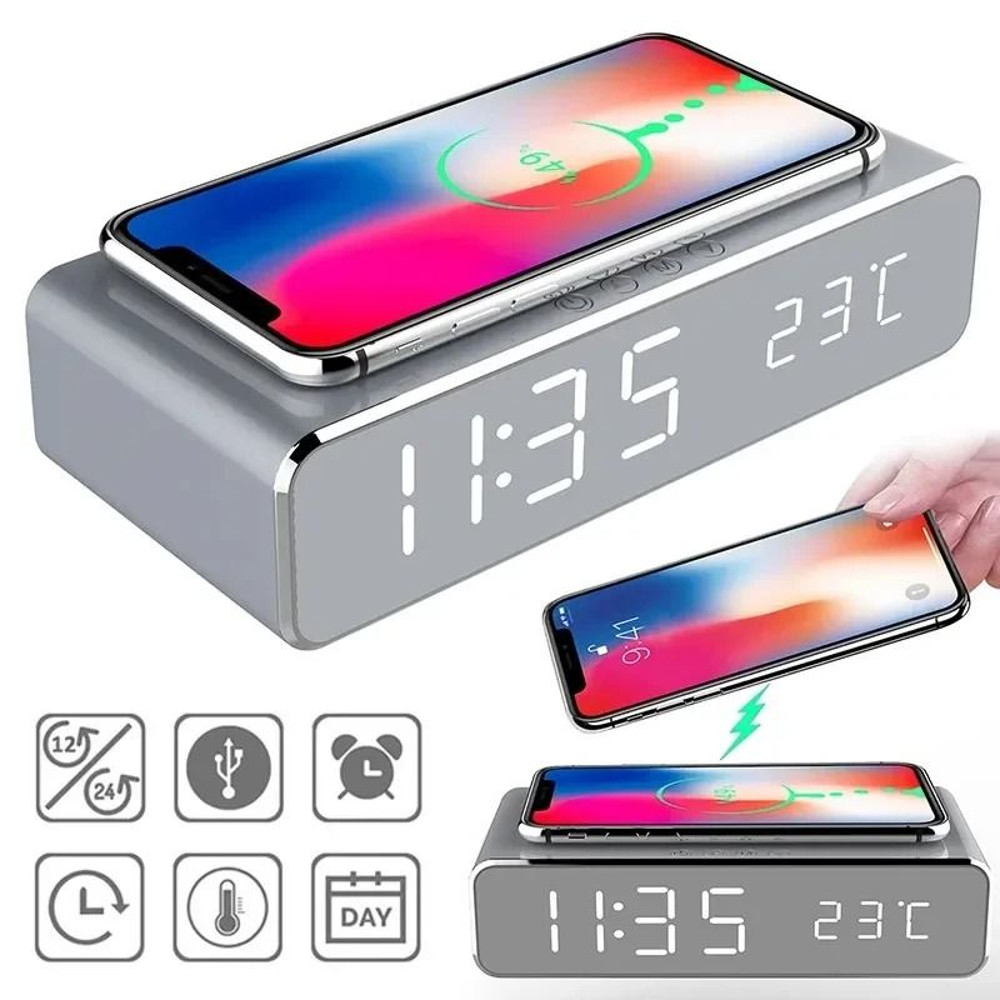 Wireless Charger Stand With Alarm Clock LED Display 1