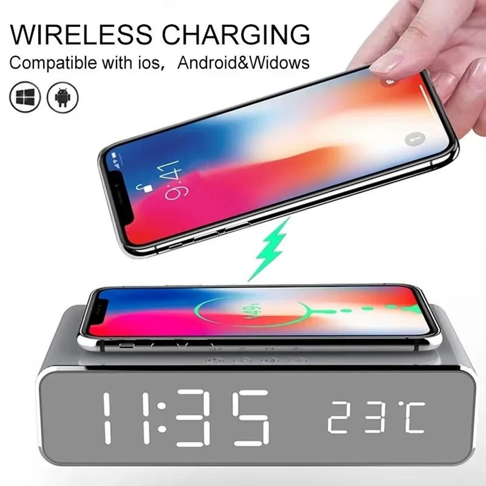 Wireless Charger Stand With Alarm Clock LED Display 4