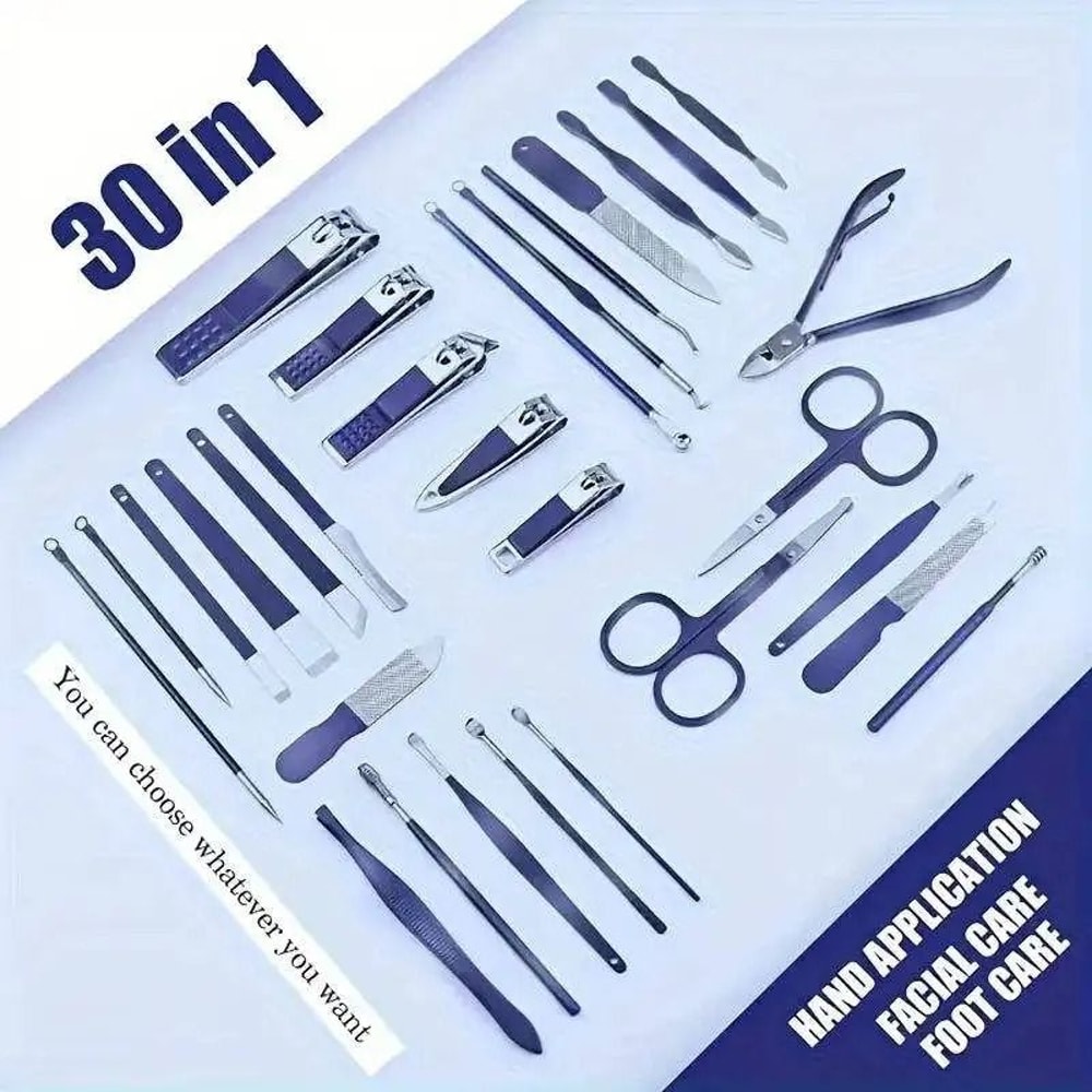 30 In 1 Stainless Steel Manicure Kit With Travel Case 2