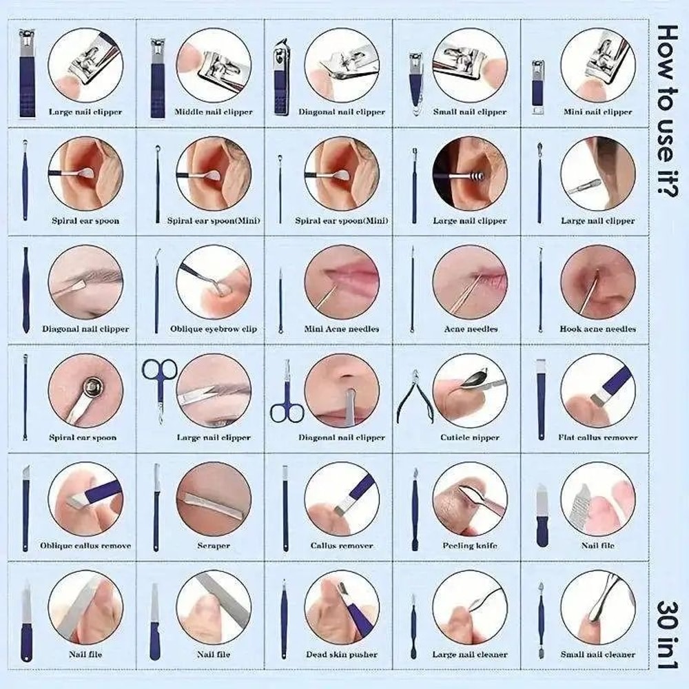 30 In 1 Stainless Steel Manicure Kit With Travel Case 5