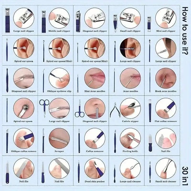 30 In 1 Stainless Steel Manicure Kit With Travel Case 5