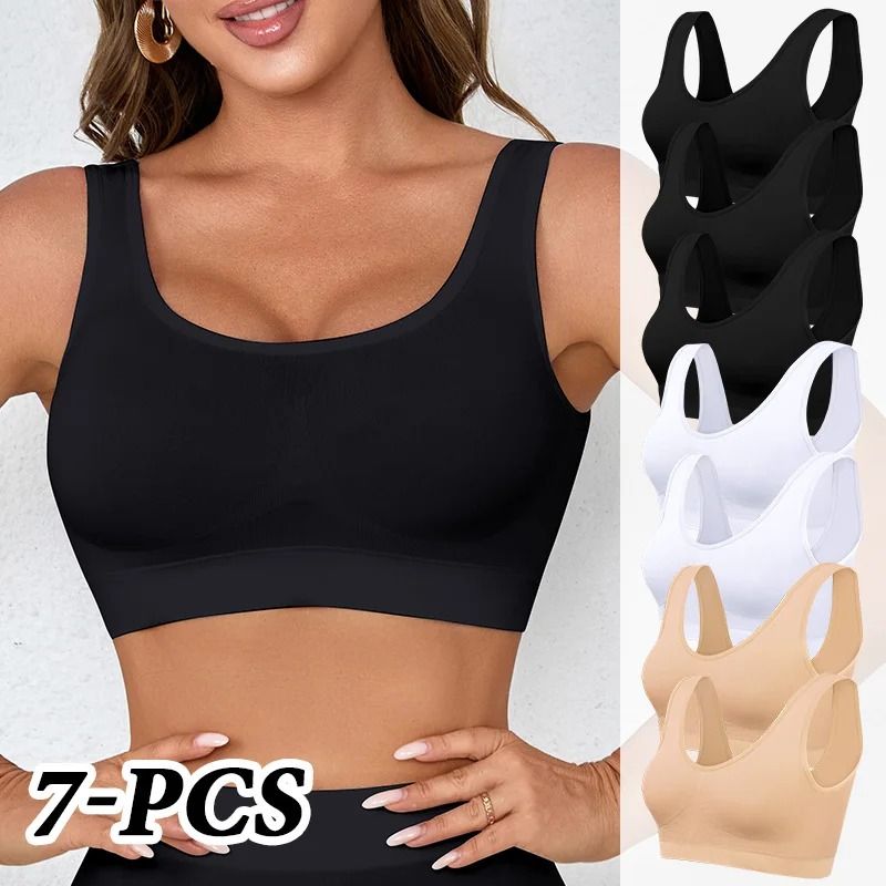 7 Pack Solid Seamless Bras Women Lightweight Soft Stretch Comfort Fit 8