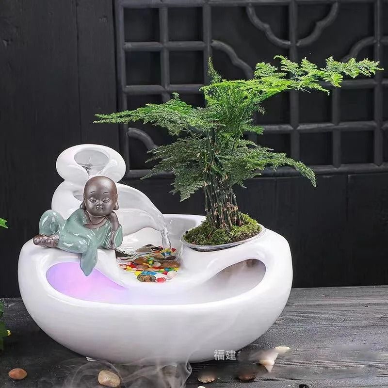 Creative Ceramic Waterfall Fountain With Fish Tank Decor 2