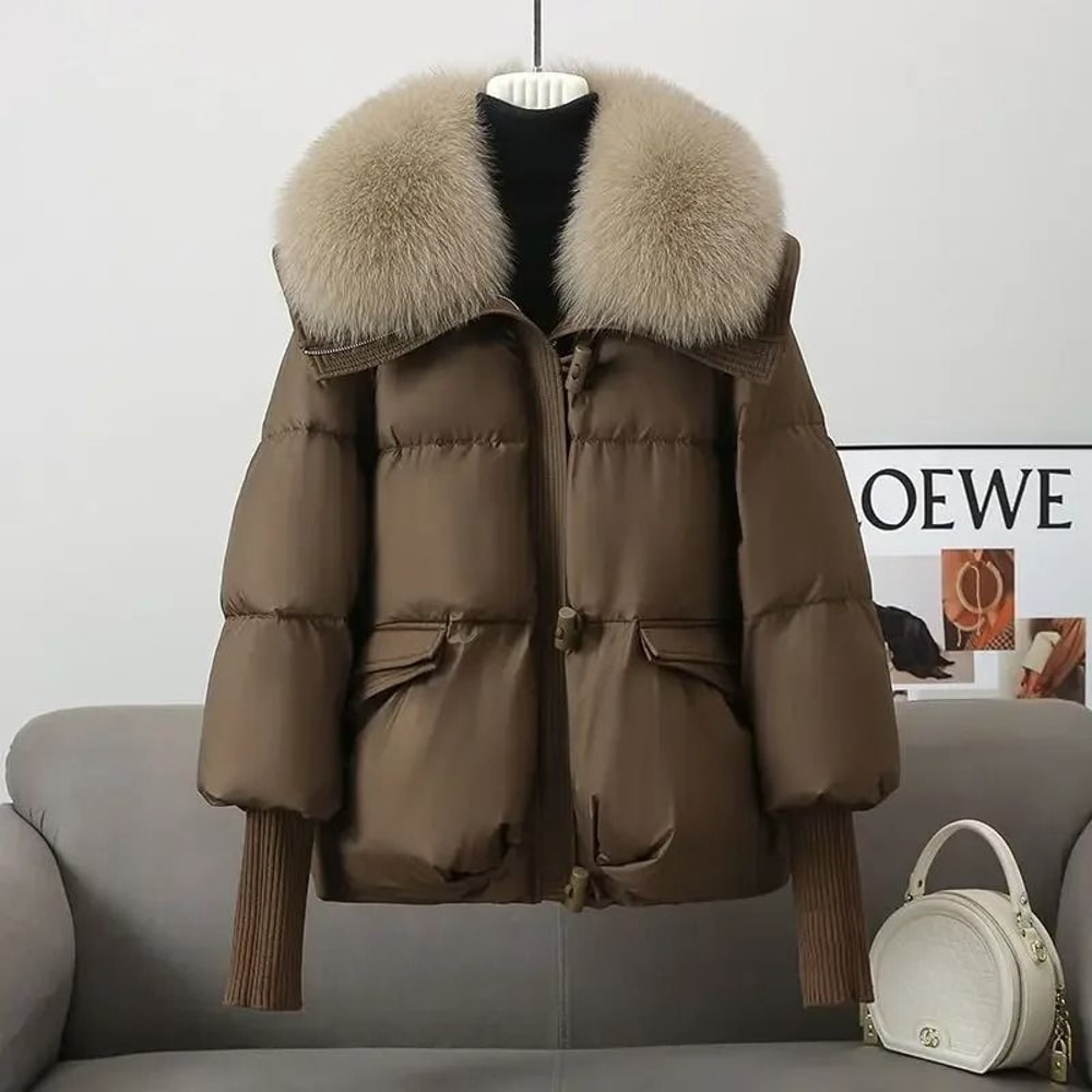 Winter Down Cotton Padded Jacket With Fur Collar For Women 2