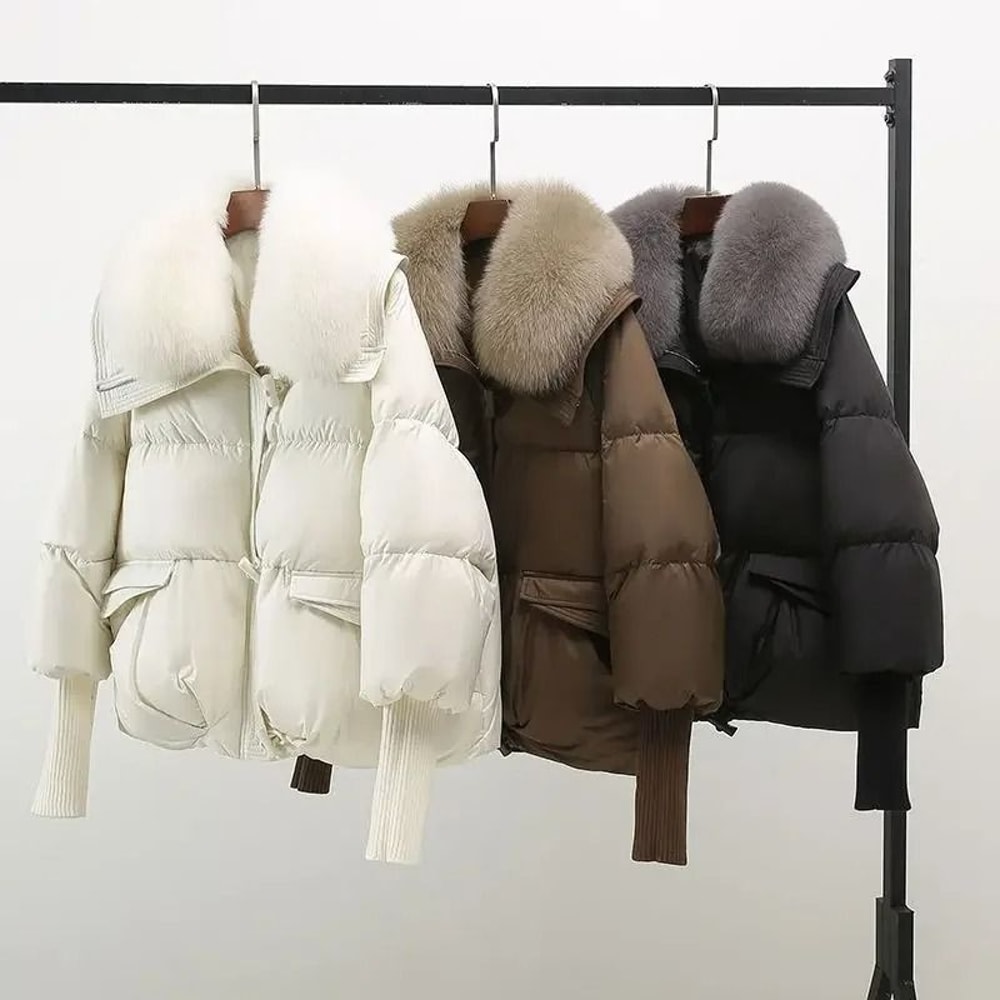 Winter Down Cotton Padded Jacket With Fur Collar For Women 5