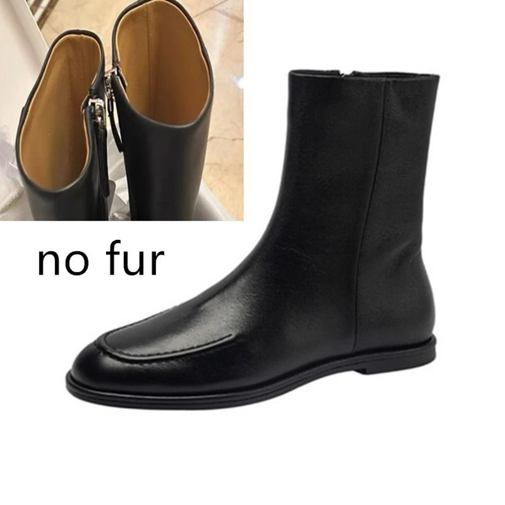 Women Genuine Leather Winter Ankle Boots Flat Short Fashion Knight Boots 7