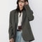Women Woolen Plaid Blazer Retro Mid Length Jacket 4