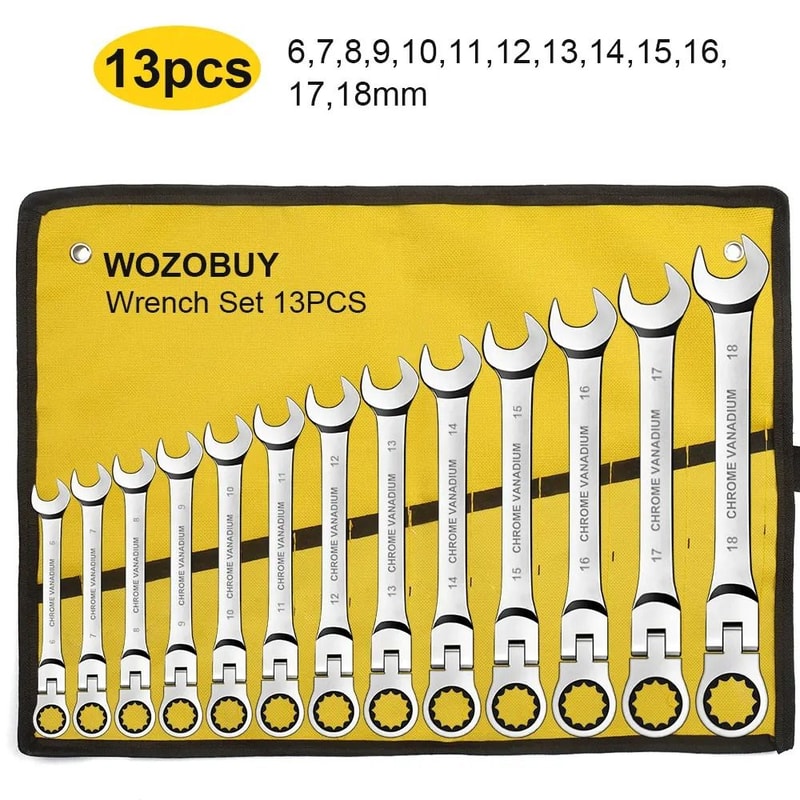 Ratcheting Combination Wrench Set With Flex Head And Storage Bag 12