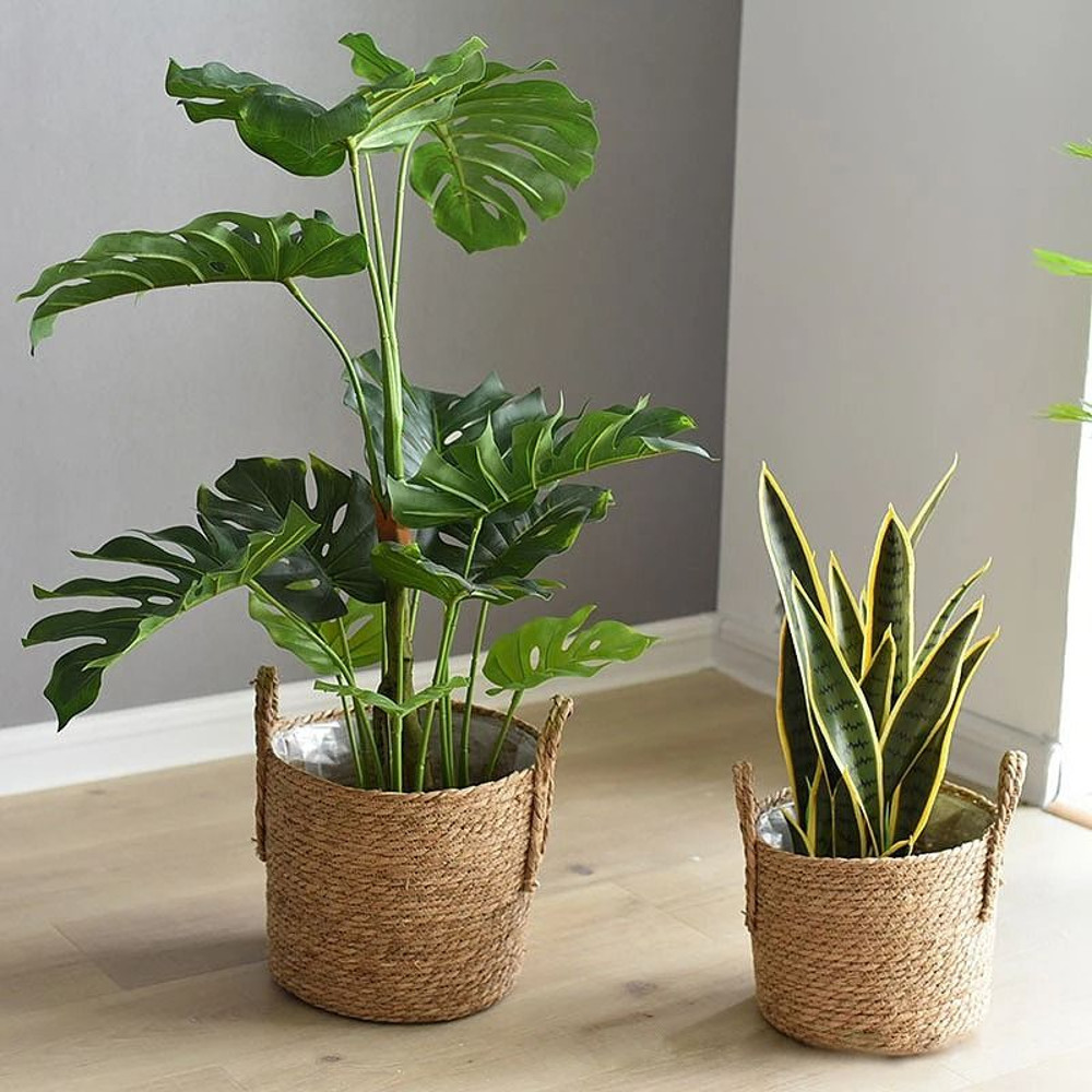 Handmade Straw Woven Basket Planter  Storage Holder 2