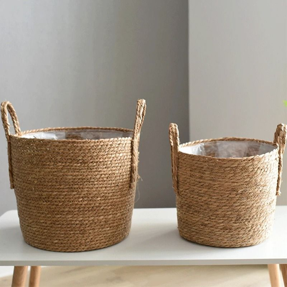 Handmade Straw Woven Basket Planter  Storage Holder 3