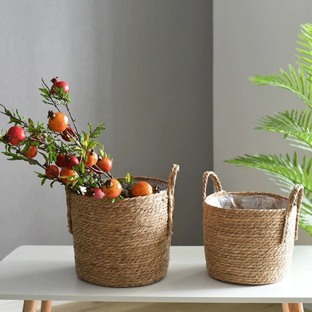 Handmade Straw Woven Basket Planter  Storage Holder 4