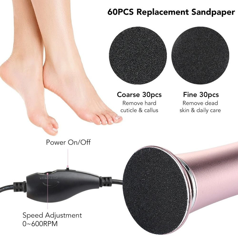 Electric Foot Callus Remover With 60 Replacement Pads For Smooth Heels And Skin Care 3