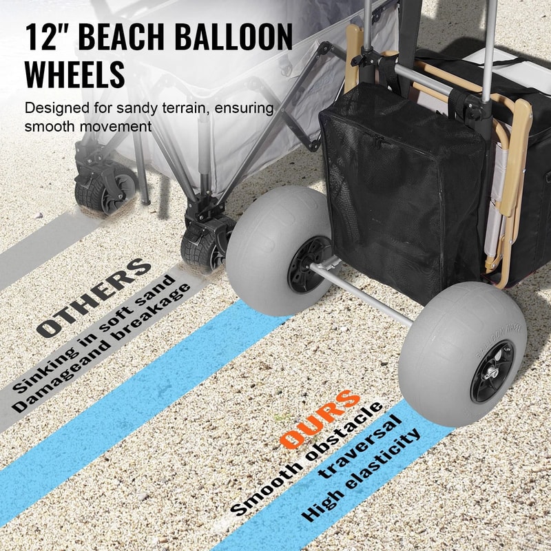 Folding Beach Cart With Large Balloon Wheels And Heavy Duty Cargo Deck 2