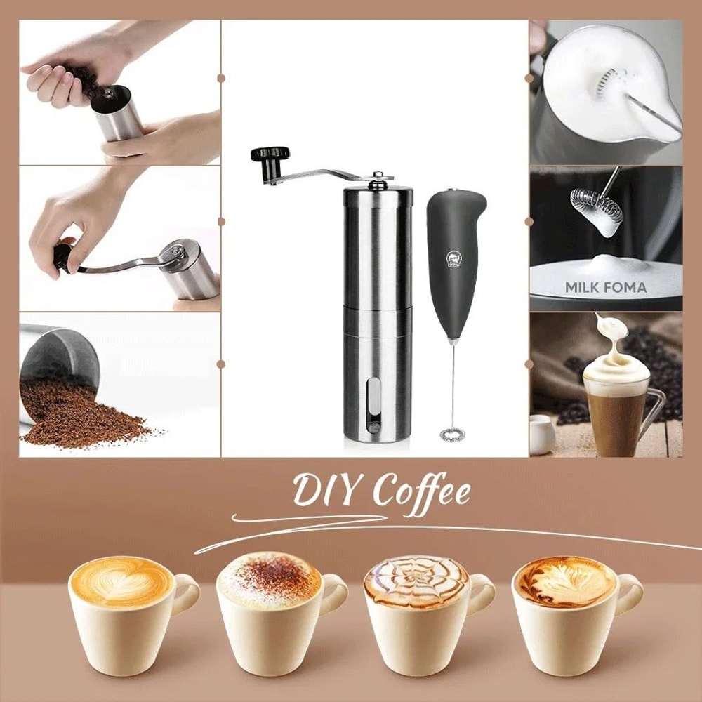Stainless Steel Manual Coffee Grinder And Milk Frother For Fresh Brewing At Home 5