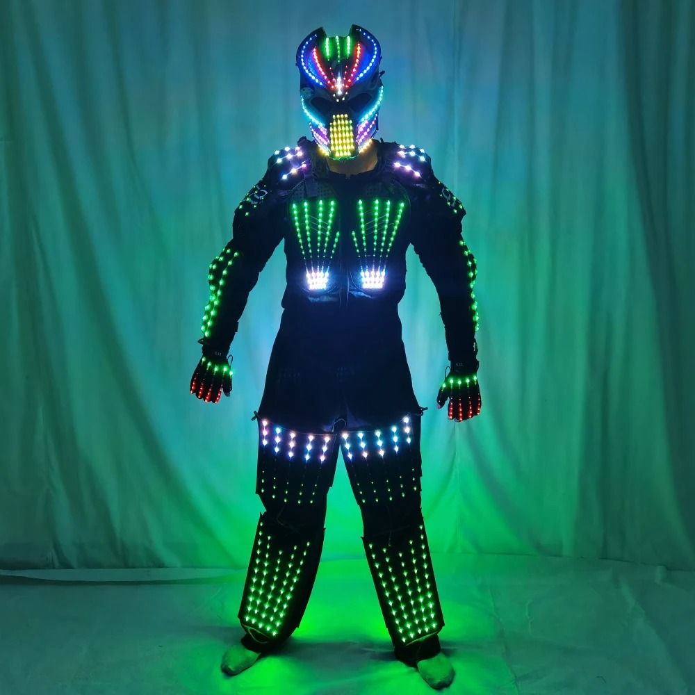 LED Robot Performance Suit With Glowing Armor Pants And Mask 3