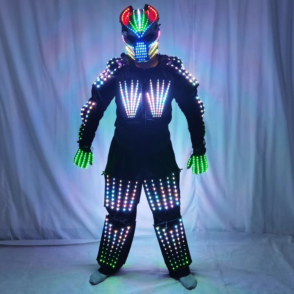 LED Robot Performance Suit With Glowing Armor Pants And Mask 4