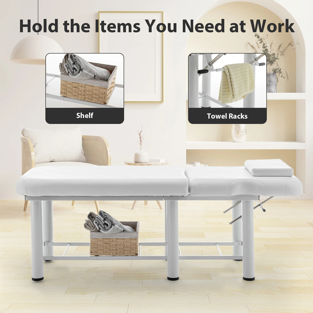 Adjustable Massage Table With Backrest Memory Foam Storage Shelf 0
