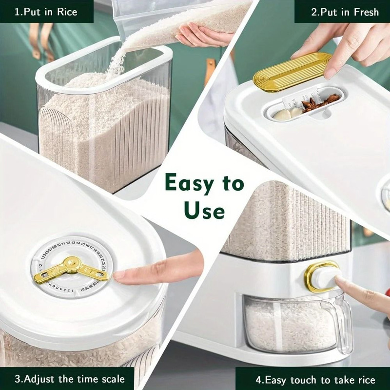 Rice Dispenser With Measuring Cup  Time Markings 3