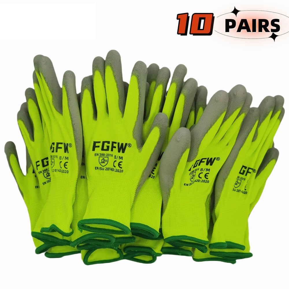 10 Pairs PU Coated Safety Work Gloves 0
