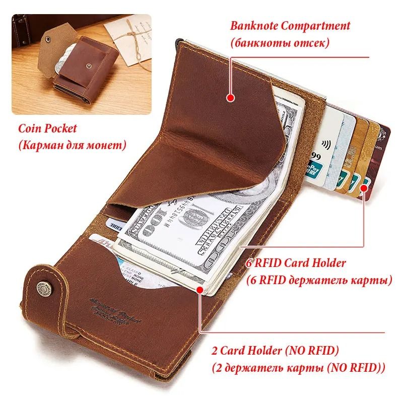 Slim Genuine Leather Mens Wallet With Coin Purse Card Slots 3