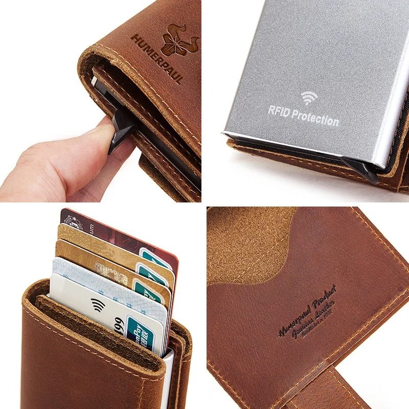 Slim Genuine Leather Mens Wallet With Coin Purse Card Slots 4