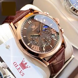 elegant mens waterproof quartz watch with leather strap
