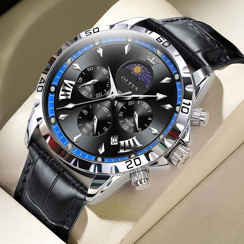 Mens Moon Phase Skeleton Watch With Luminous Hands 8