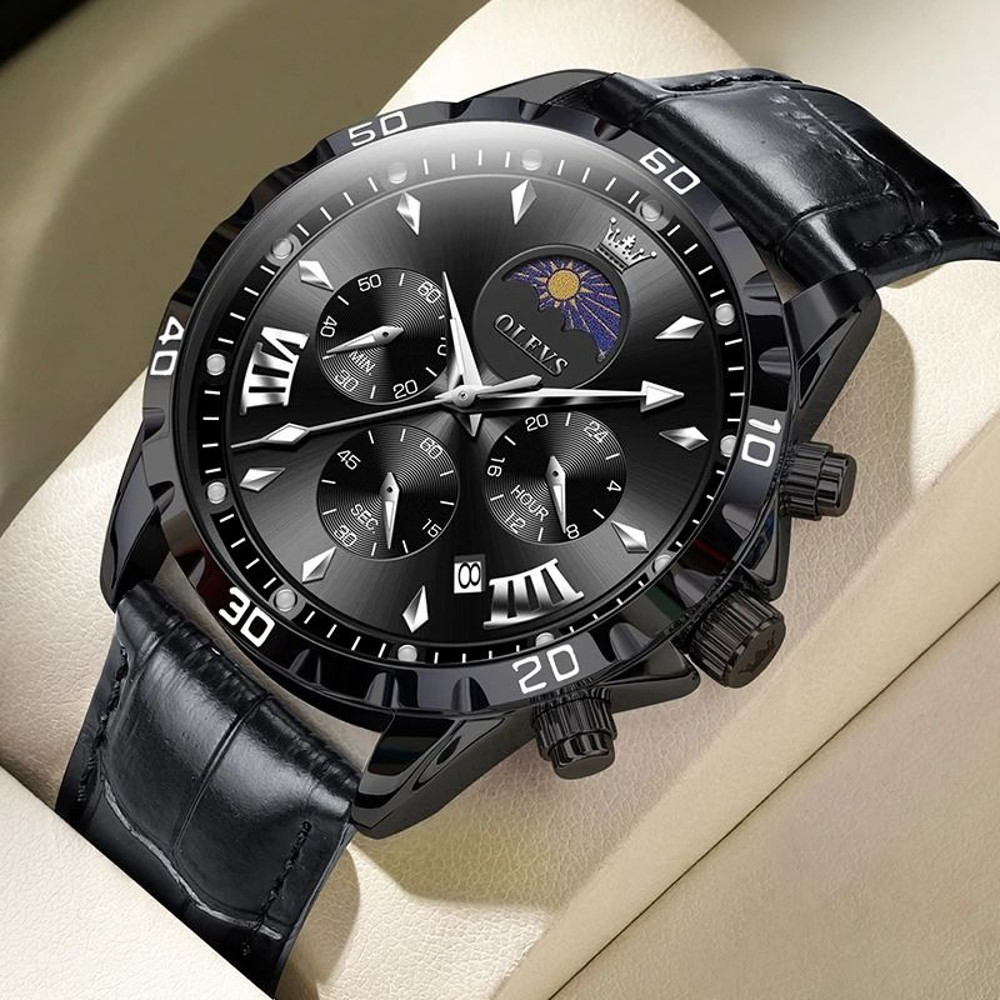 Mens Moon Phase Skeleton Watch With Luminous Hands 9