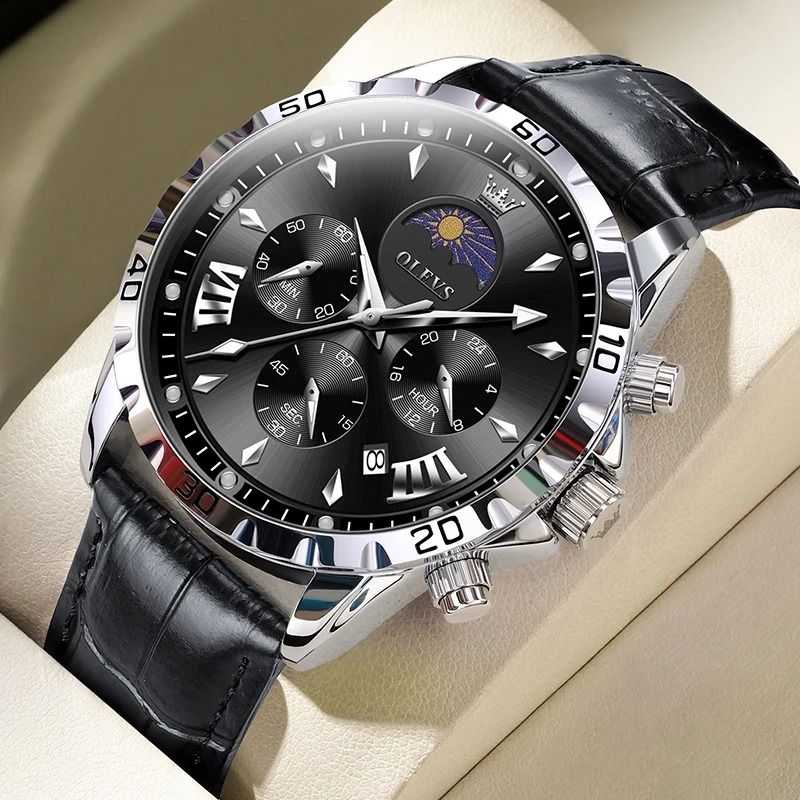 Mens Moon Phase Skeleton Watch With Luminous Hands 6
