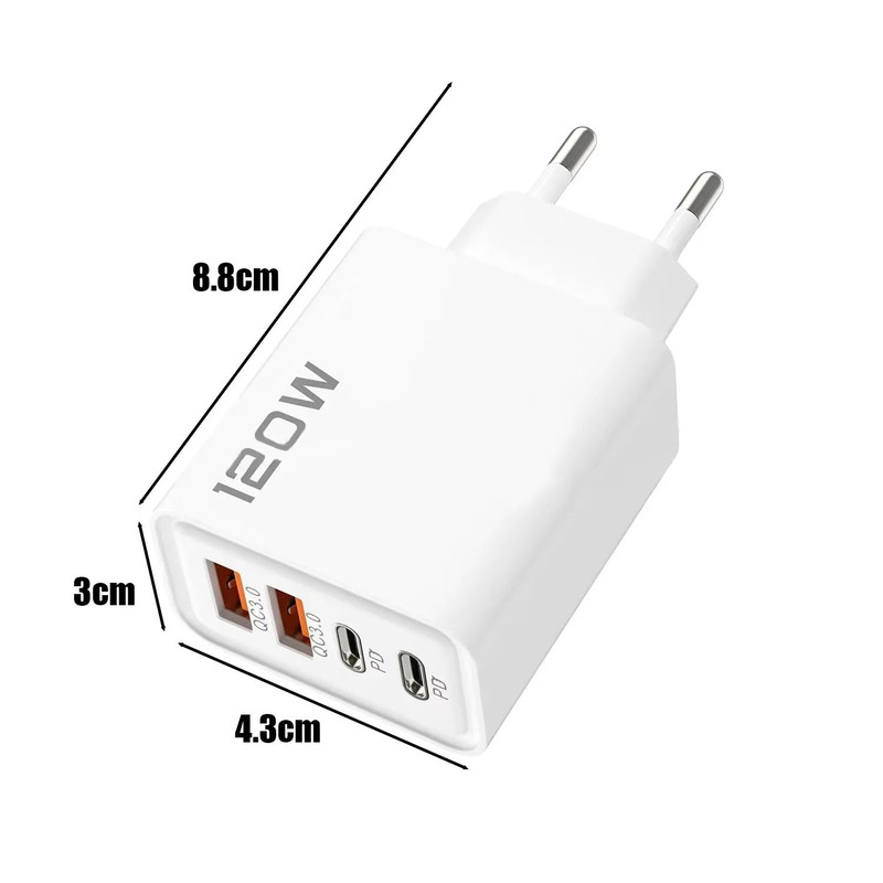 120W 4 Port USB Type C Fast Charging Wall Adapter With Data Cable 7